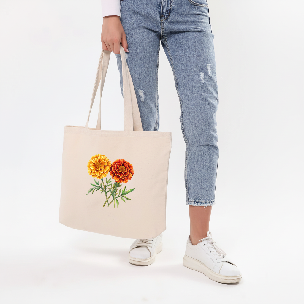 Botanical Yellow Orange Marigold Horizontal Canvas Tote Bag