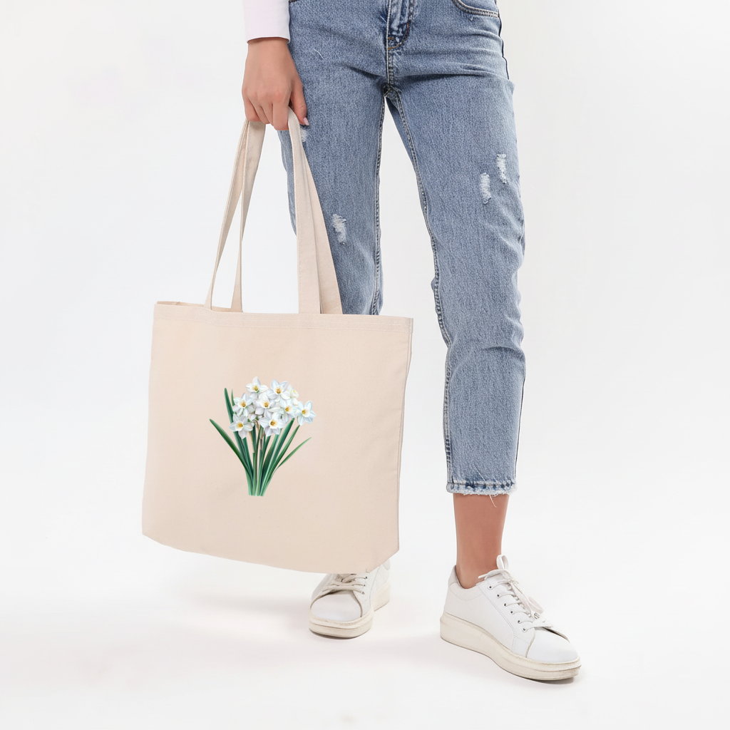 White Daffodil Bouquet Botanical Horizontal Canvas Tote Bag