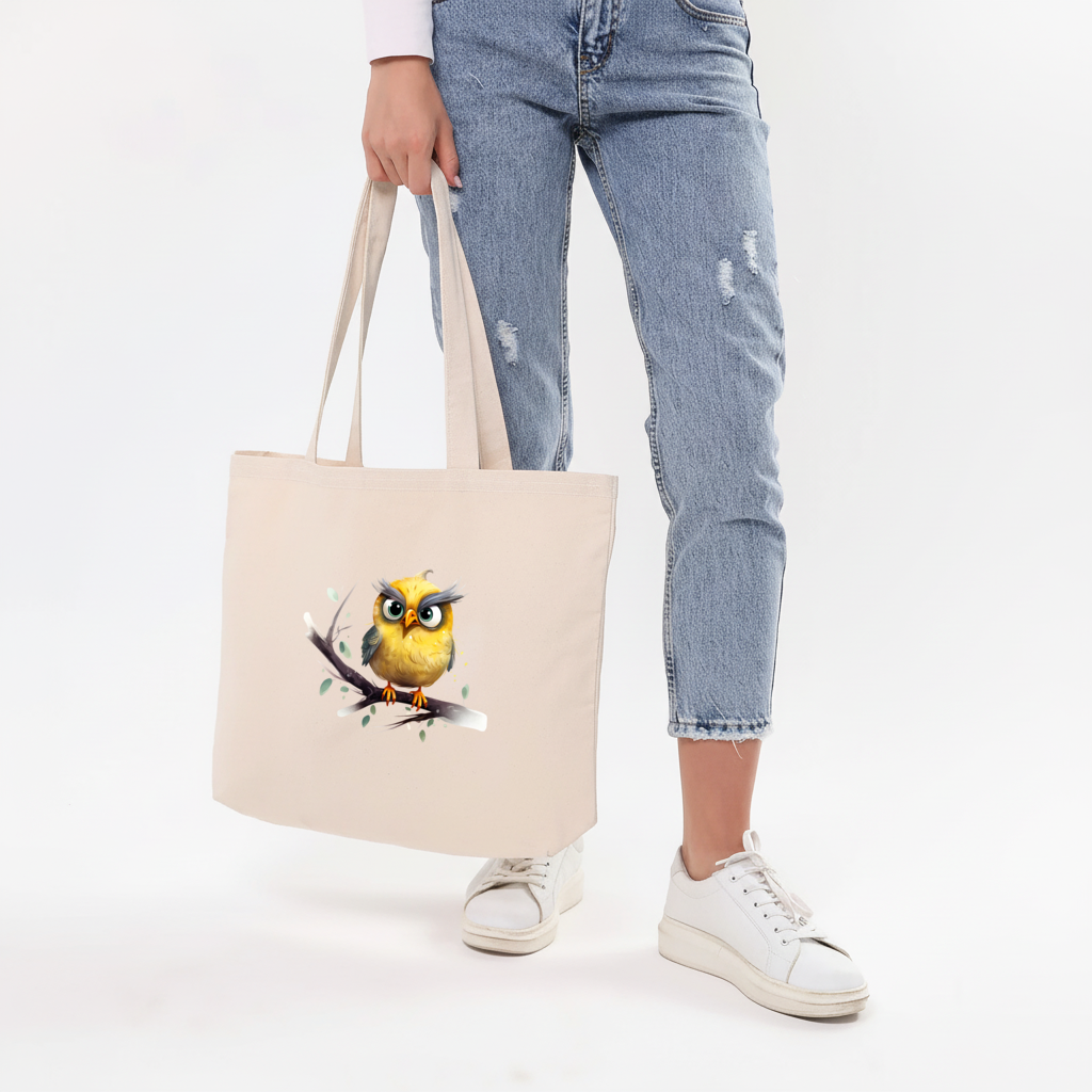 Grumpy Yellow Owl Horizontal Canvas Tote Bag