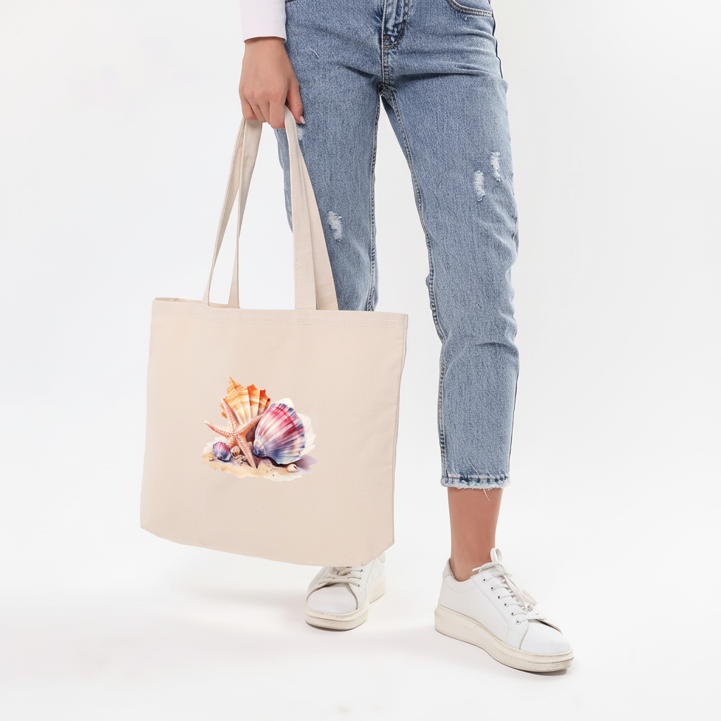 Suluboya Sahil Deniz Kabukları Yatay Canvas Çanta