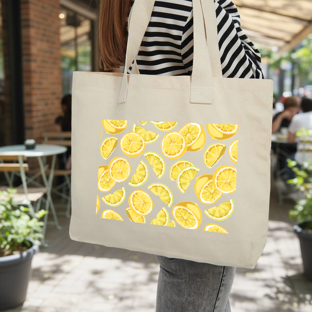 Taze Limon Dilimli Canlı Yaz Deseni Kolon Saplı İç Cepli Çanta
