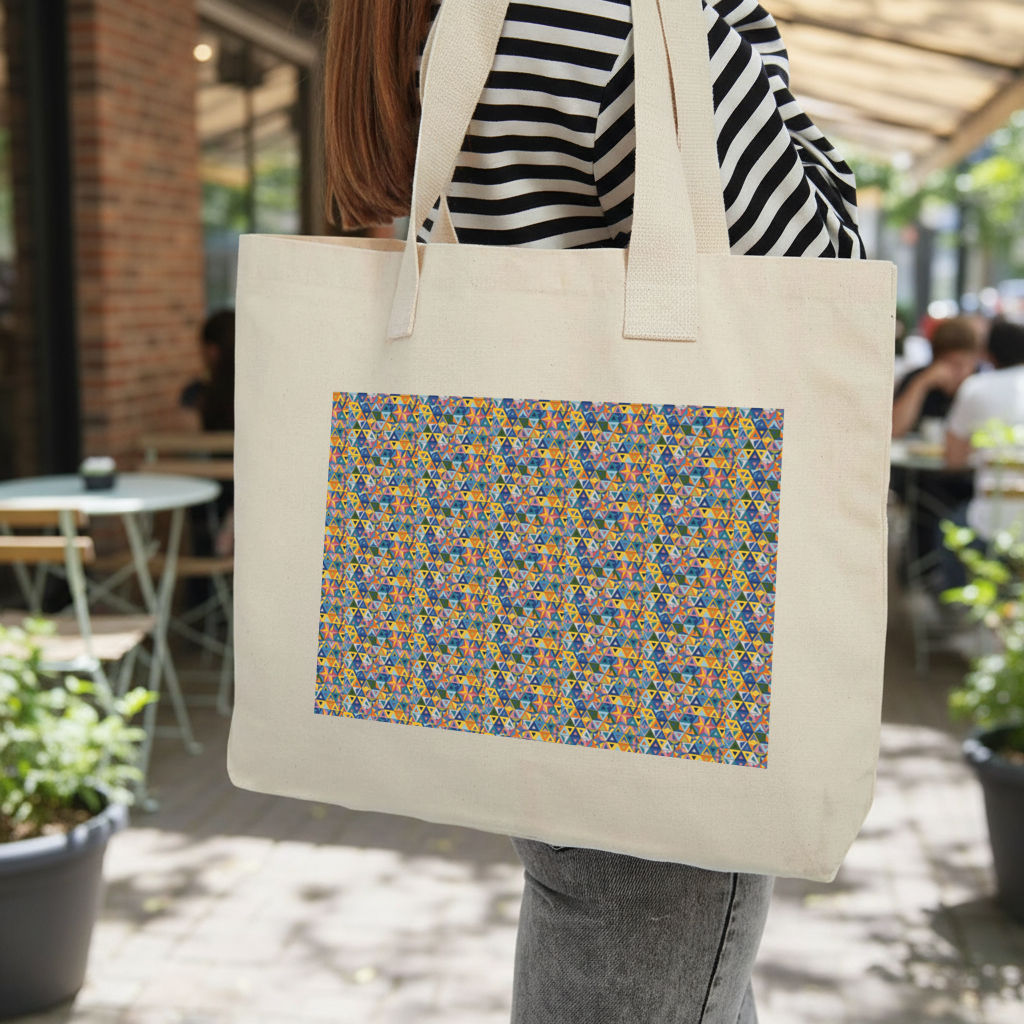 Rainbow triangle pattern Inner Pocket Tote with Webbing Handle