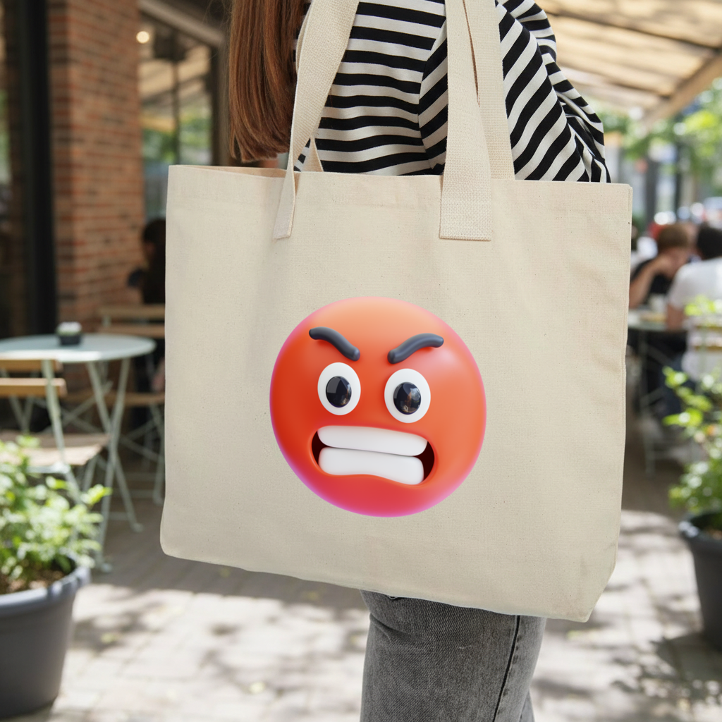 3D Kızgın Emoji Kolon Saplı İç Cepli Çanta