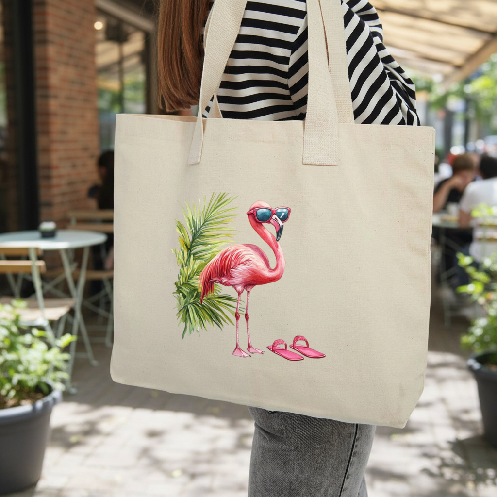 Güneş Gözlüklü Pembe Flamingo Kolon Saplı İç Cepli Çanta