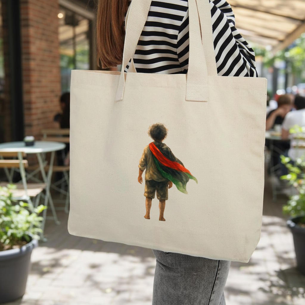 Palestinian Boy Back to the World Inner Pocket Tote with Webbing Handle