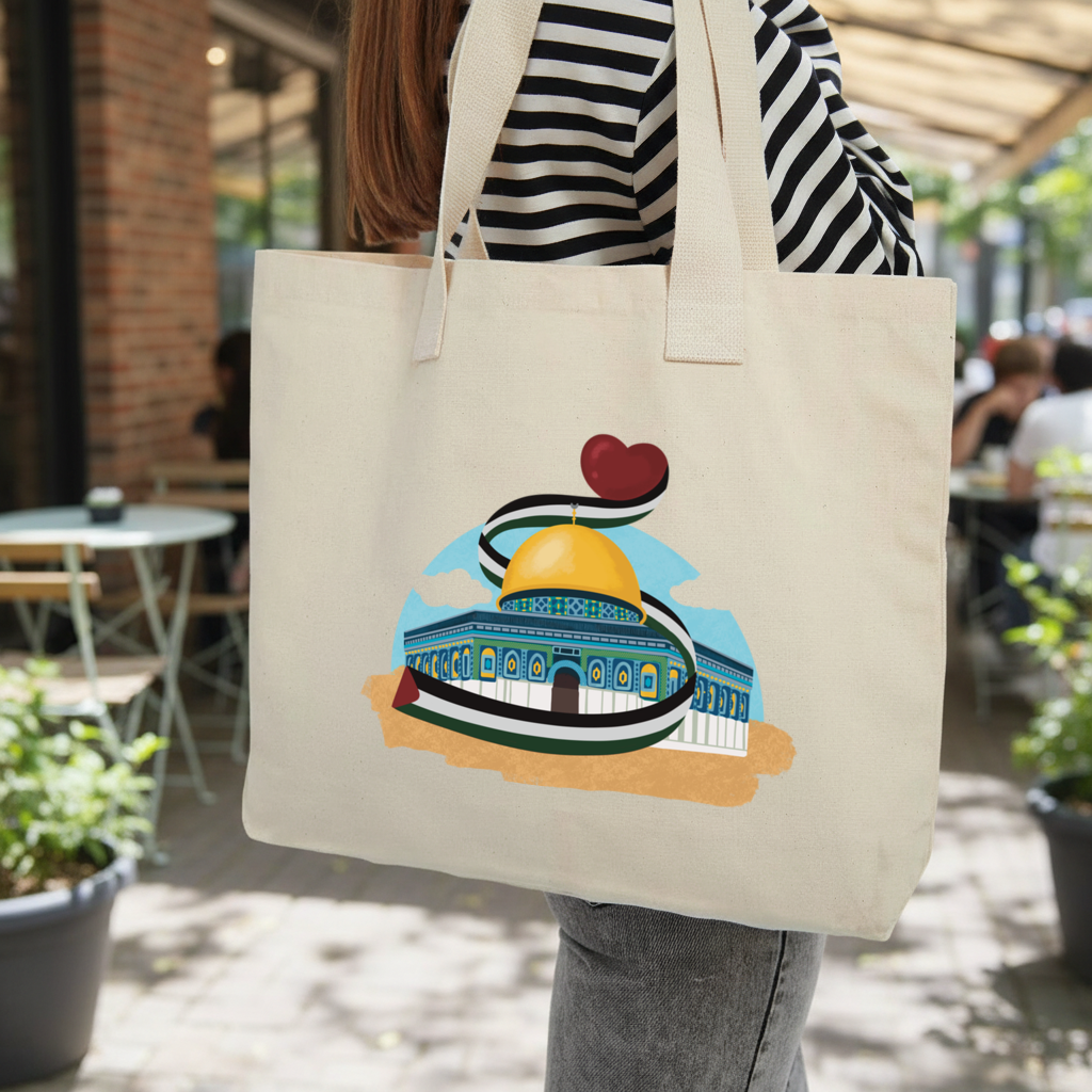 Kubbet-üs Sahra with the Palestinian flag and a heart Inner Pocket Tote with Webbing Handle