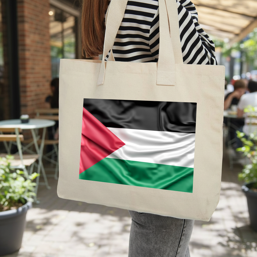 Waving Palestine Flag Inner Pocket Tote with Webbing Handle