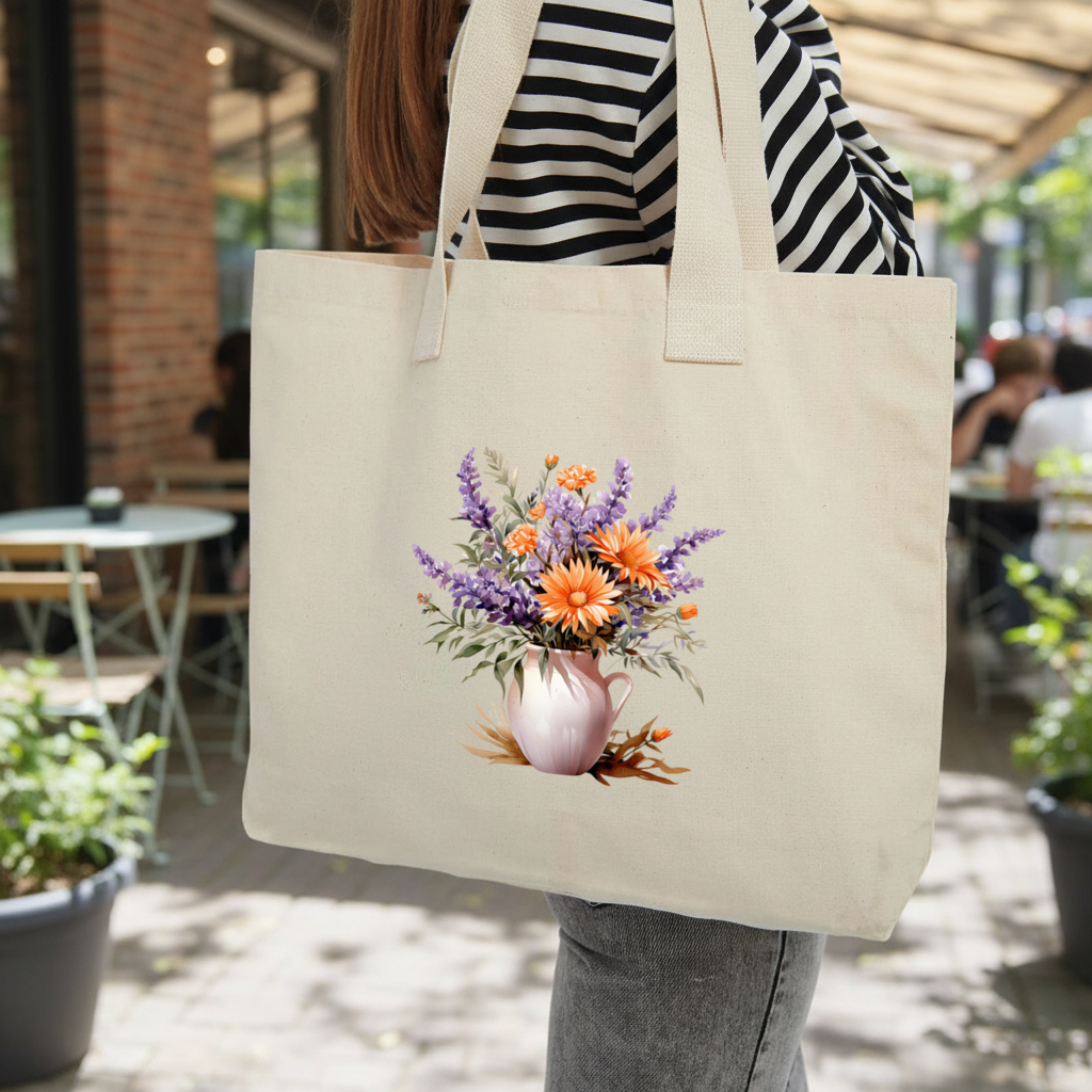 Cottagecore Wildflower Pitcher Inner Pocket Tote with Webbing Handle