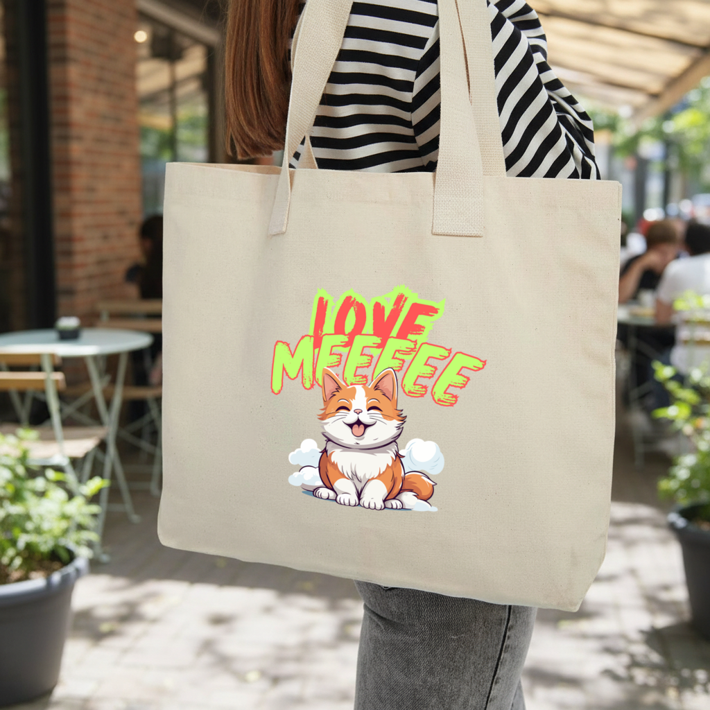 Cute Orange Cat Love Me Inner Pocket Tote with Webbing Handle