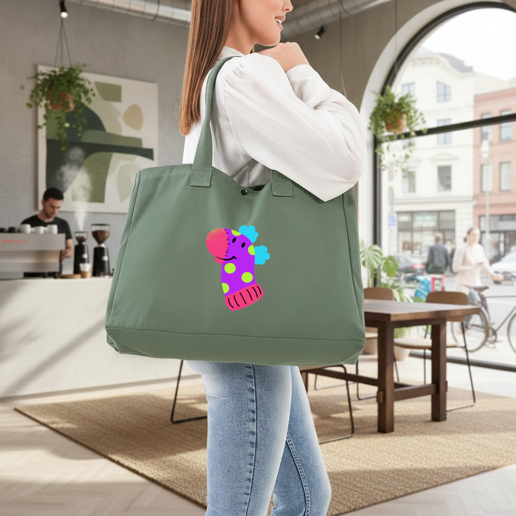 Cute Colorful Dinosaur Illustration Green Bag with 3 Velcro Fasteners