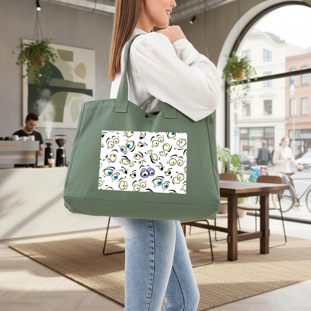Funny Cartoon Eyes Pattern Green Bag with 3 Velcro Fasteners