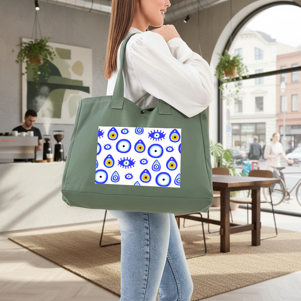 Evil Eye Pattern Green Bag with 3 Velcro Fasteners