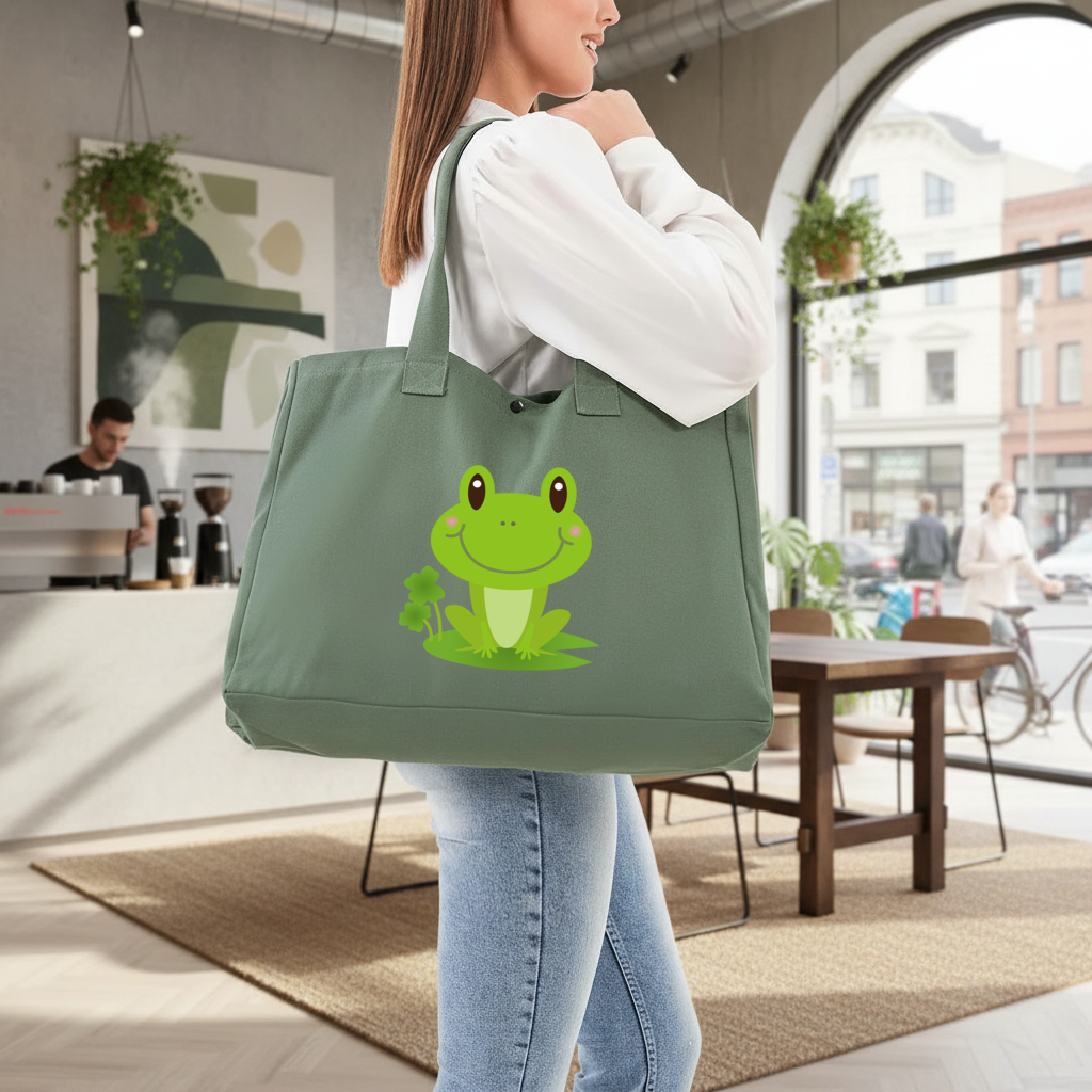 Cute Green Frog Green Bag with 3 Velcro Fasteners