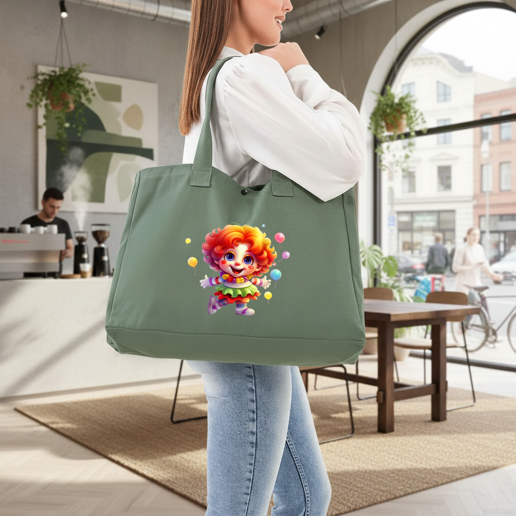 Cute Rainbow Hair Happy Clown Green Bag with 3 Velcro Fasteners