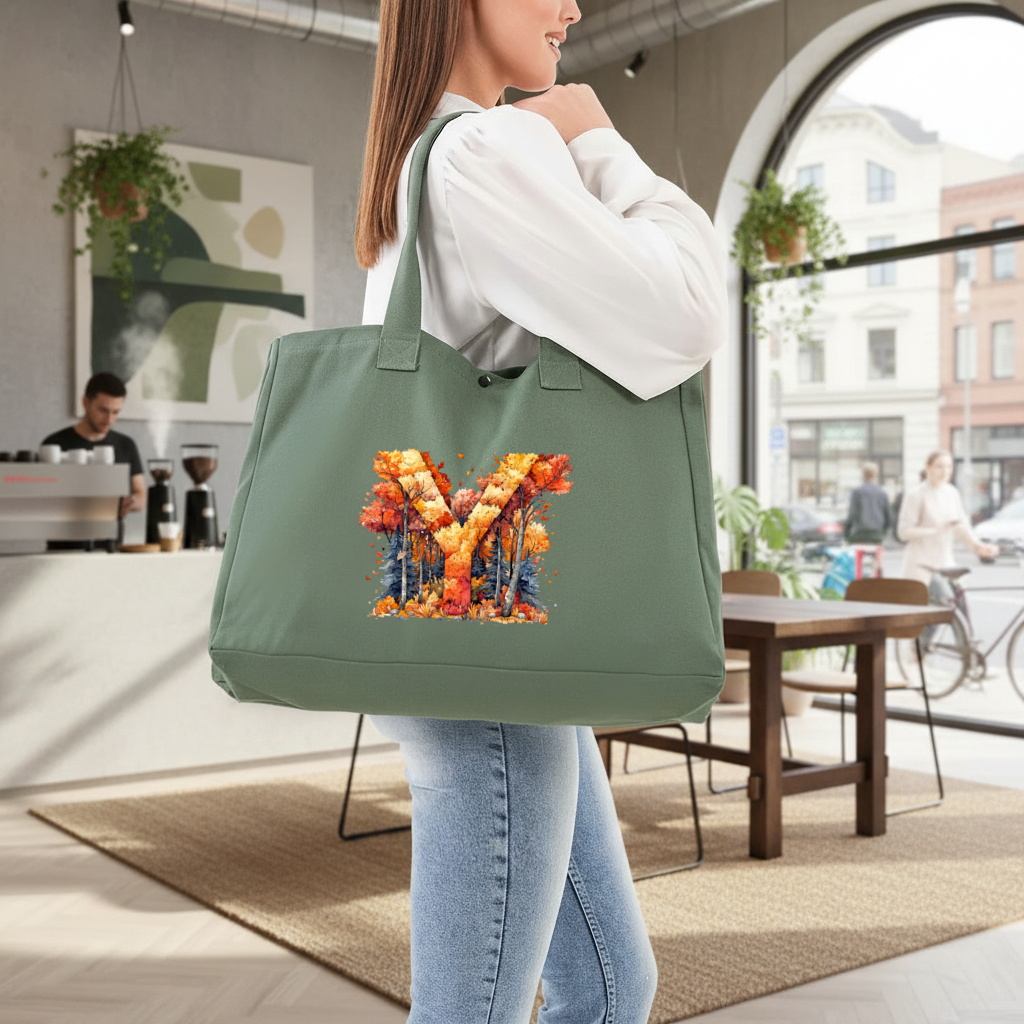 Autumn Forest Letter Y Green Bag with 3 Velcro Fasteners