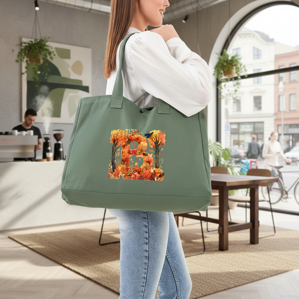 Fall Foliage Letter B Green Bag with 3 Velcro Fasteners