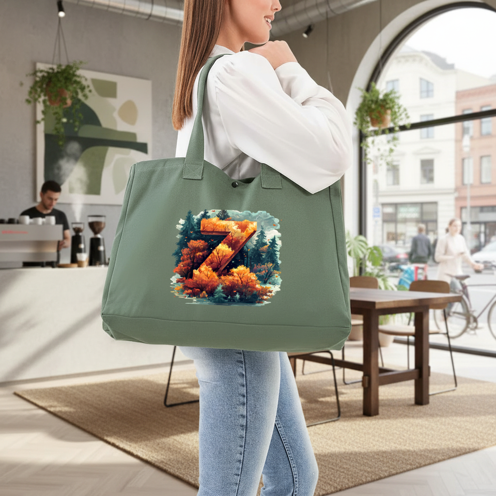 Autumn Leaf Forest Letter Z Green Bag with 3 Velcro Fasteners