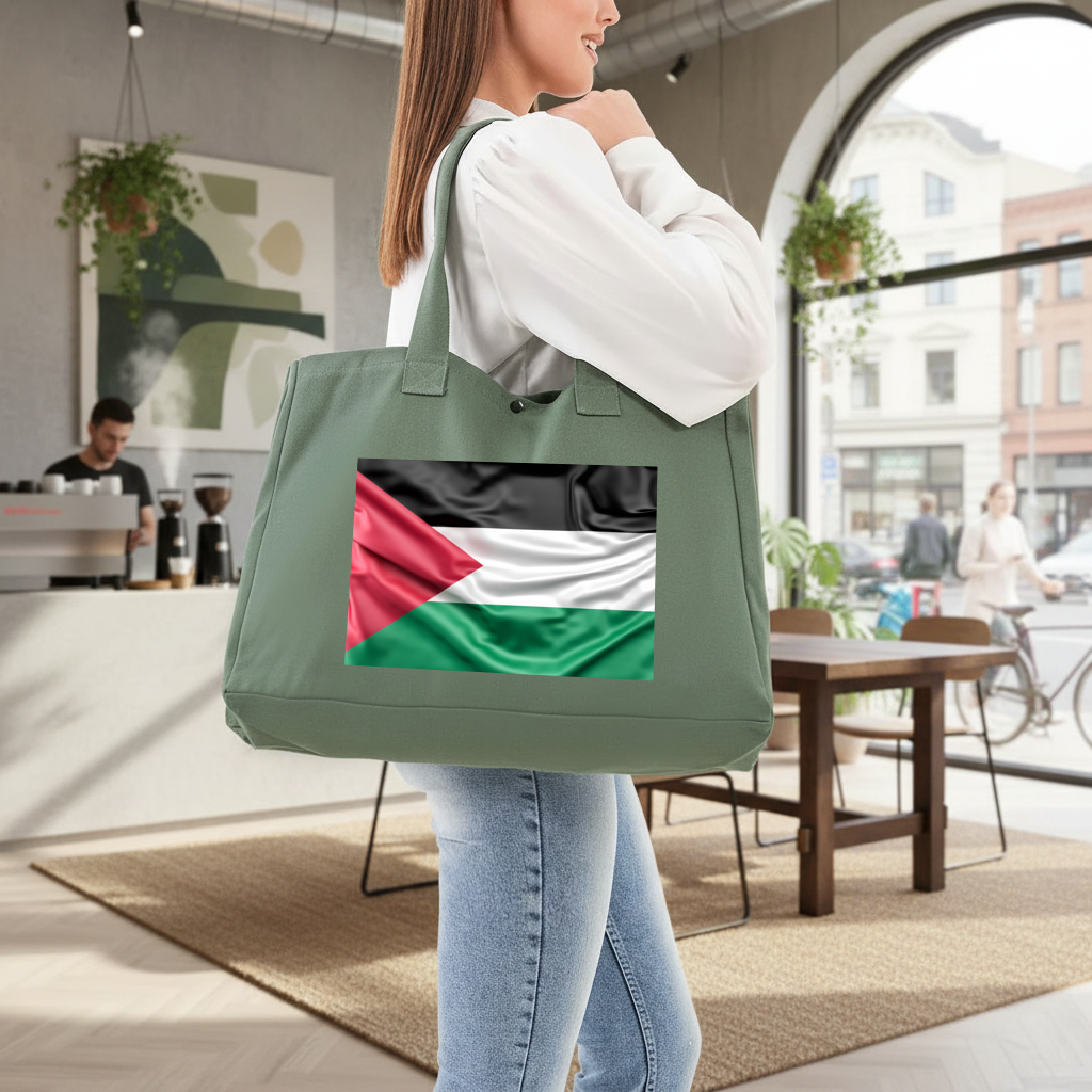 Waving Palestine Flag Green Bag with 3 Velcro Fasteners