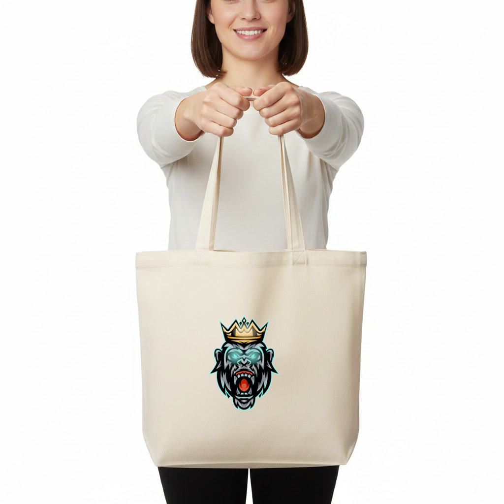 Angry Gorilla King with Crown Graphic - Neon Mascot Design Horizontal Canvas Tote Bag