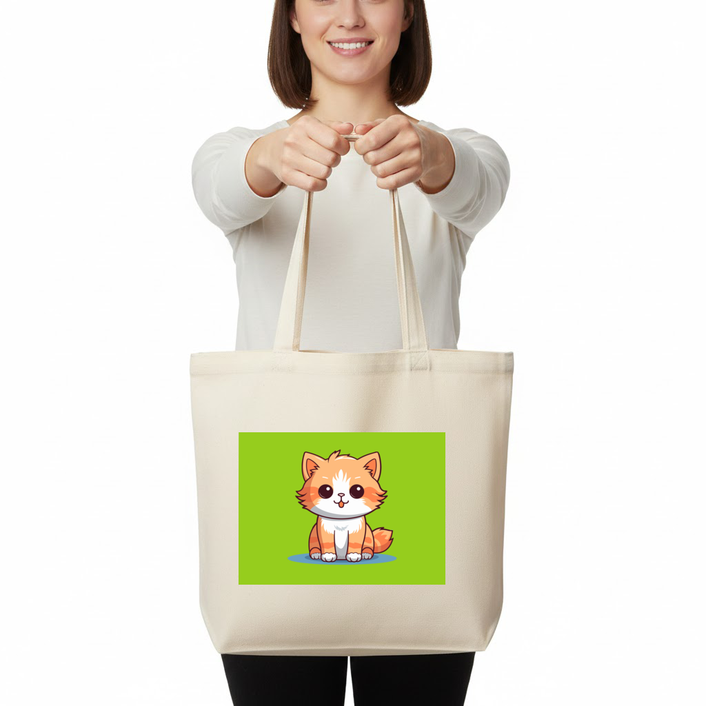 Cute Orange Cat Illustration Horizontal Canvas Tote Bag