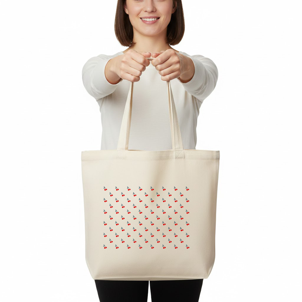 Minimal Cherry Repeat Pattern Background Horizontal Canvas Tote Bag