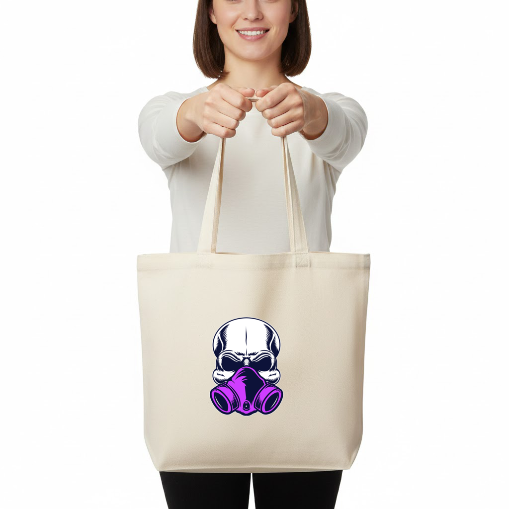 Skull with Gas Mask Illustration Modern and Edgy Design Horizontal Canvas Tote Bag