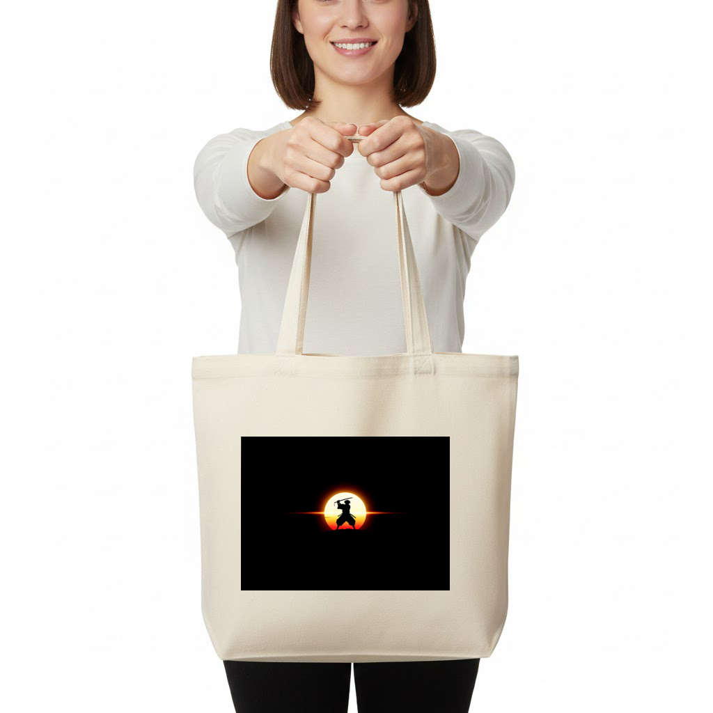 Samurai Silhouette Under the Rising Sun Honor and Strength Horizontal Canvas Tote Bag