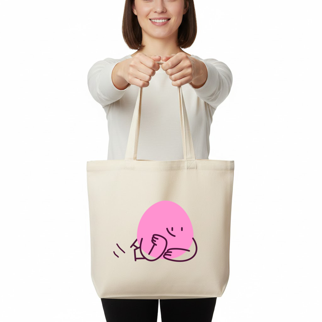 Sevimli Pembe Uzanmış Karakter Çizimi Yatay Canvas Çanta