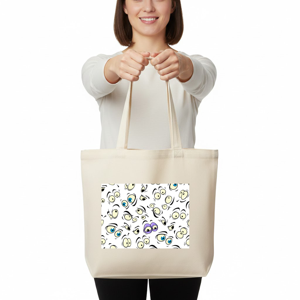 Funny Cartoon Eyes Pattern Horizontal Canvas Tote Bag