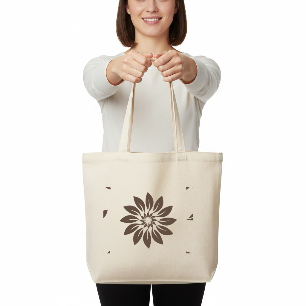 Minimalist Modern Kahverengi Çiçek Deseni Yatay Canvas Çanta