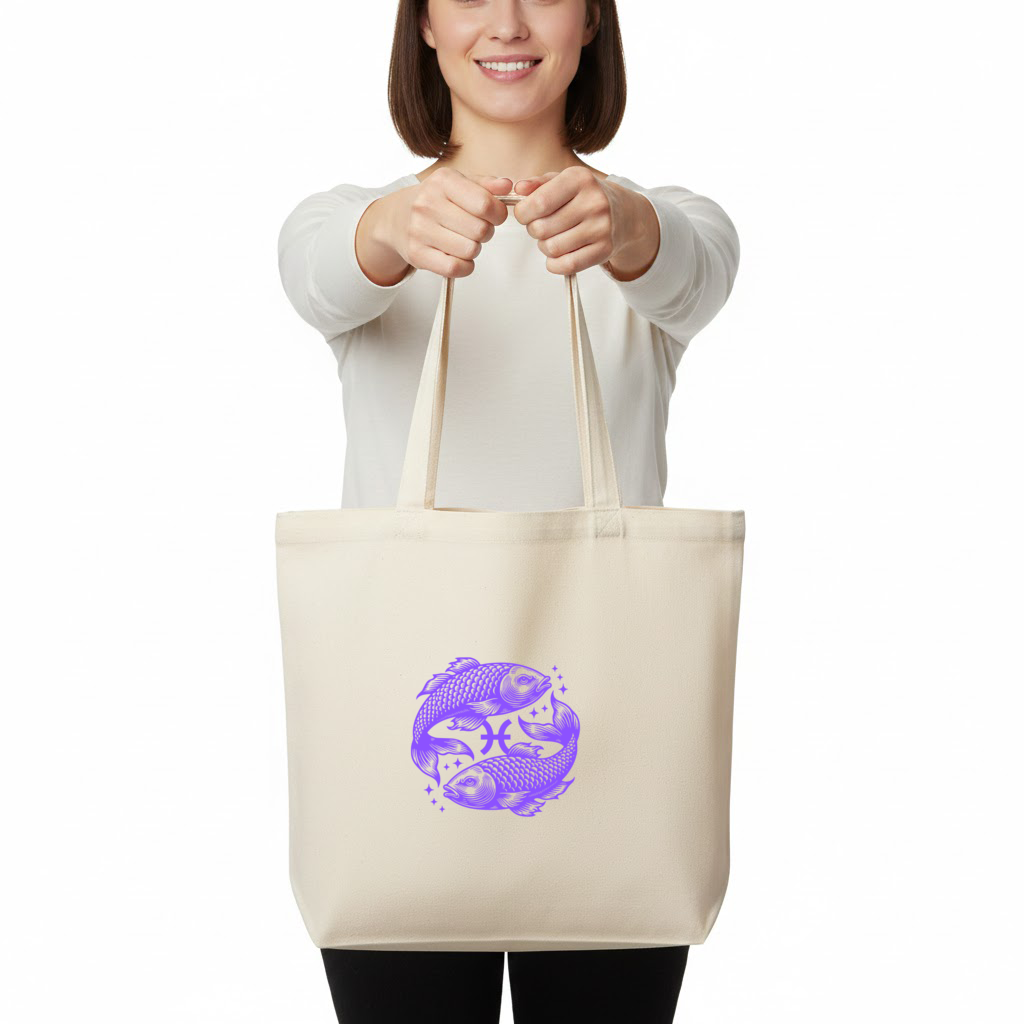 Mor Balıklar ile Balık Burcu Astrolojik Sembol Yatay Canvas Çanta