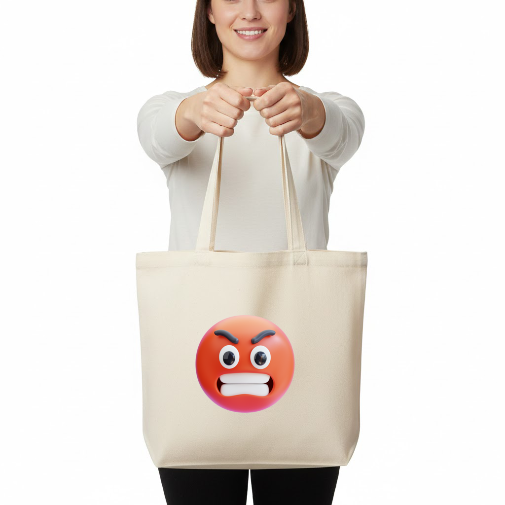 3D Kızgın Emoji Yatay Canvas Çanta