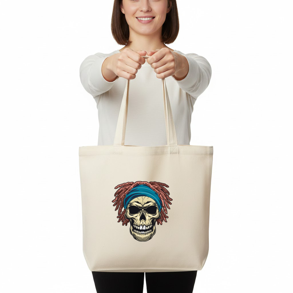 Bandanalı Dreadlock Kafatası Yatay Canvas Çanta