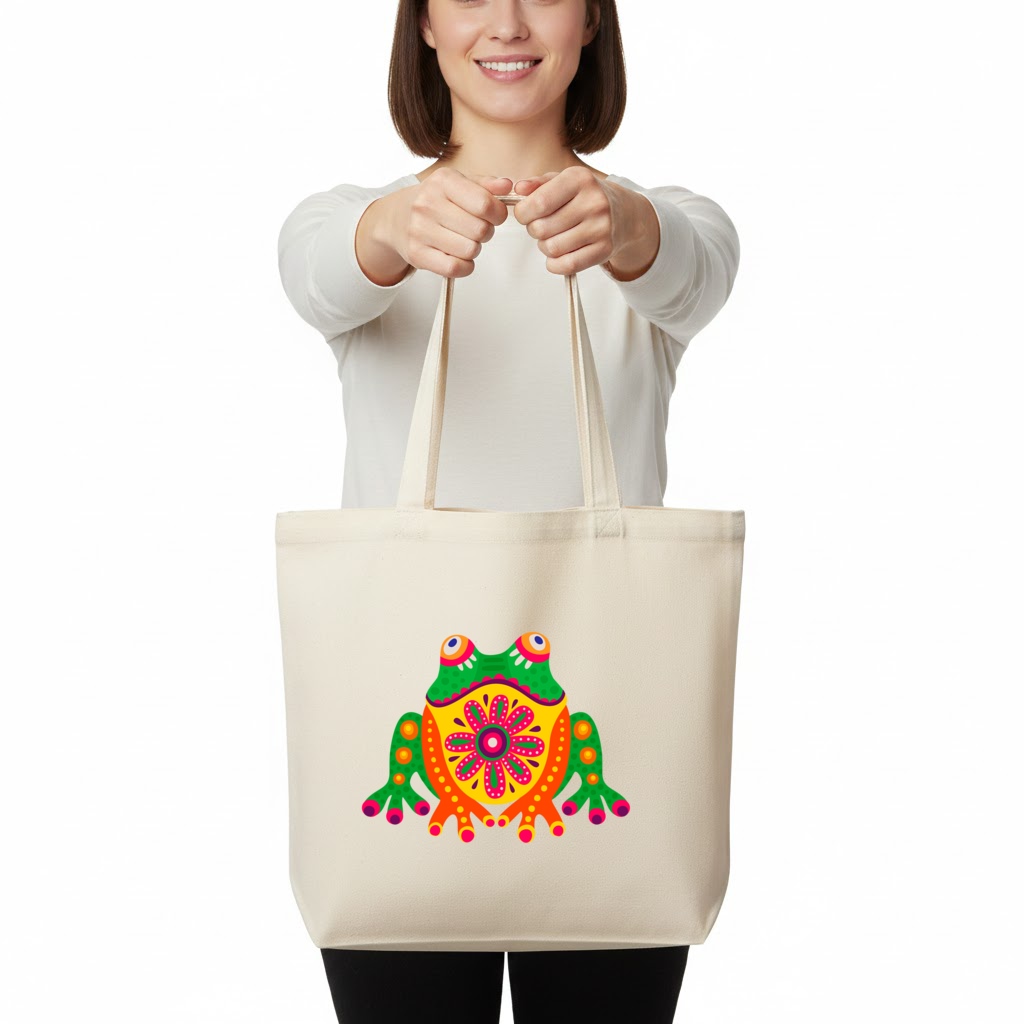 Meksika Alebrije Kurbağa Yatay Canvas Çanta