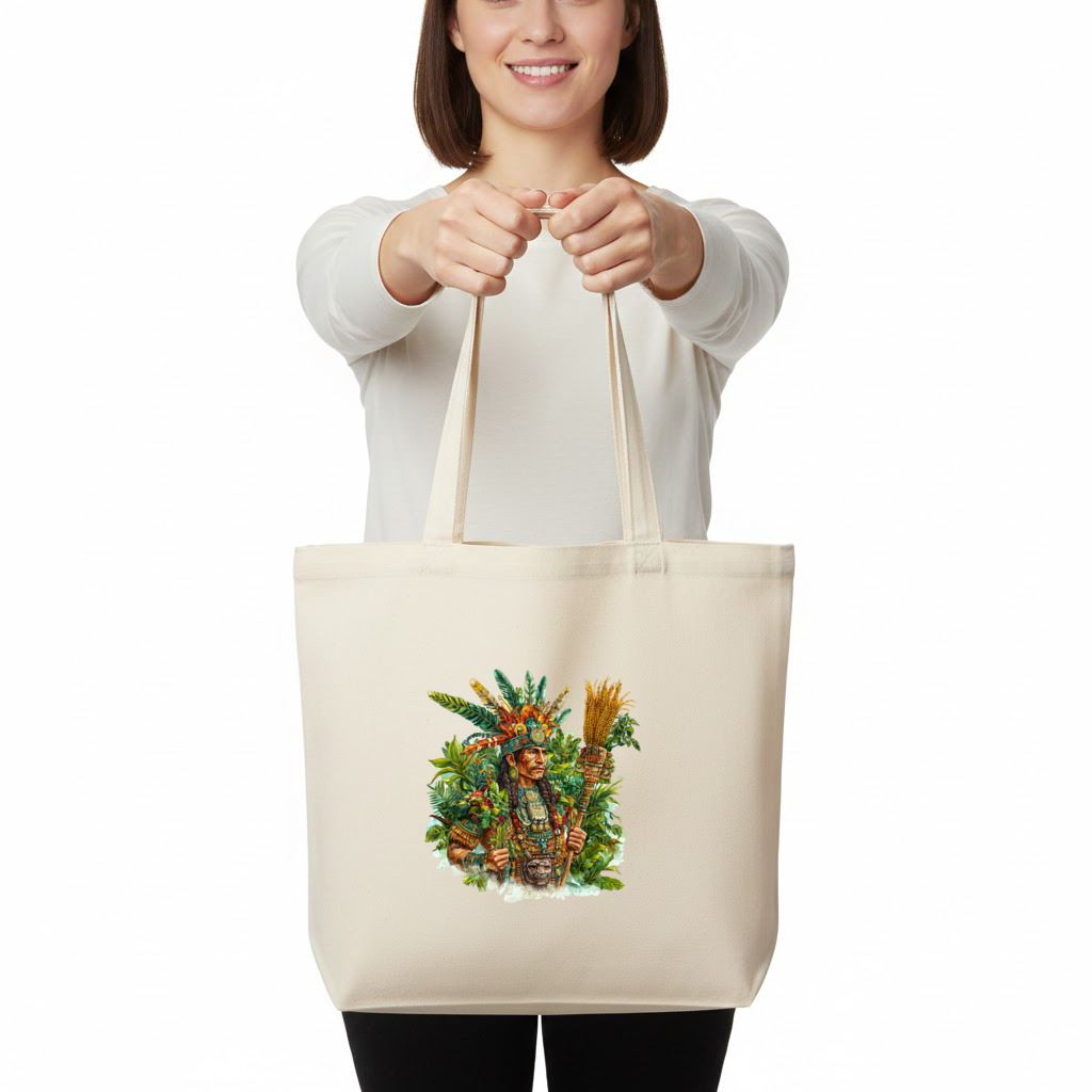 Mayan Maize Priest with Feather Headdress Horizontal Canvas Tote Bag