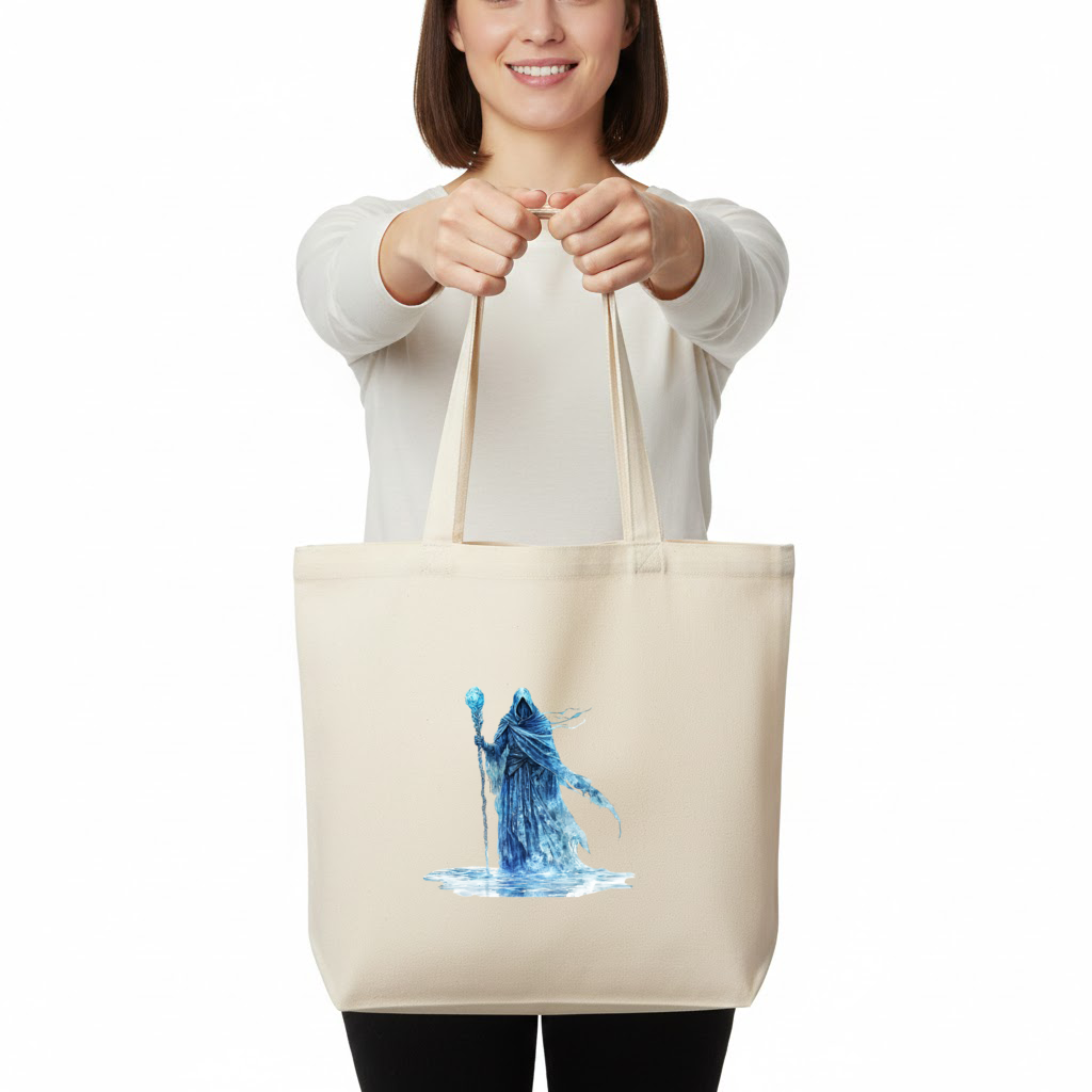 Blue Frost Mage Hooded Wizard Staff Horizontal Canvas Tote Bag