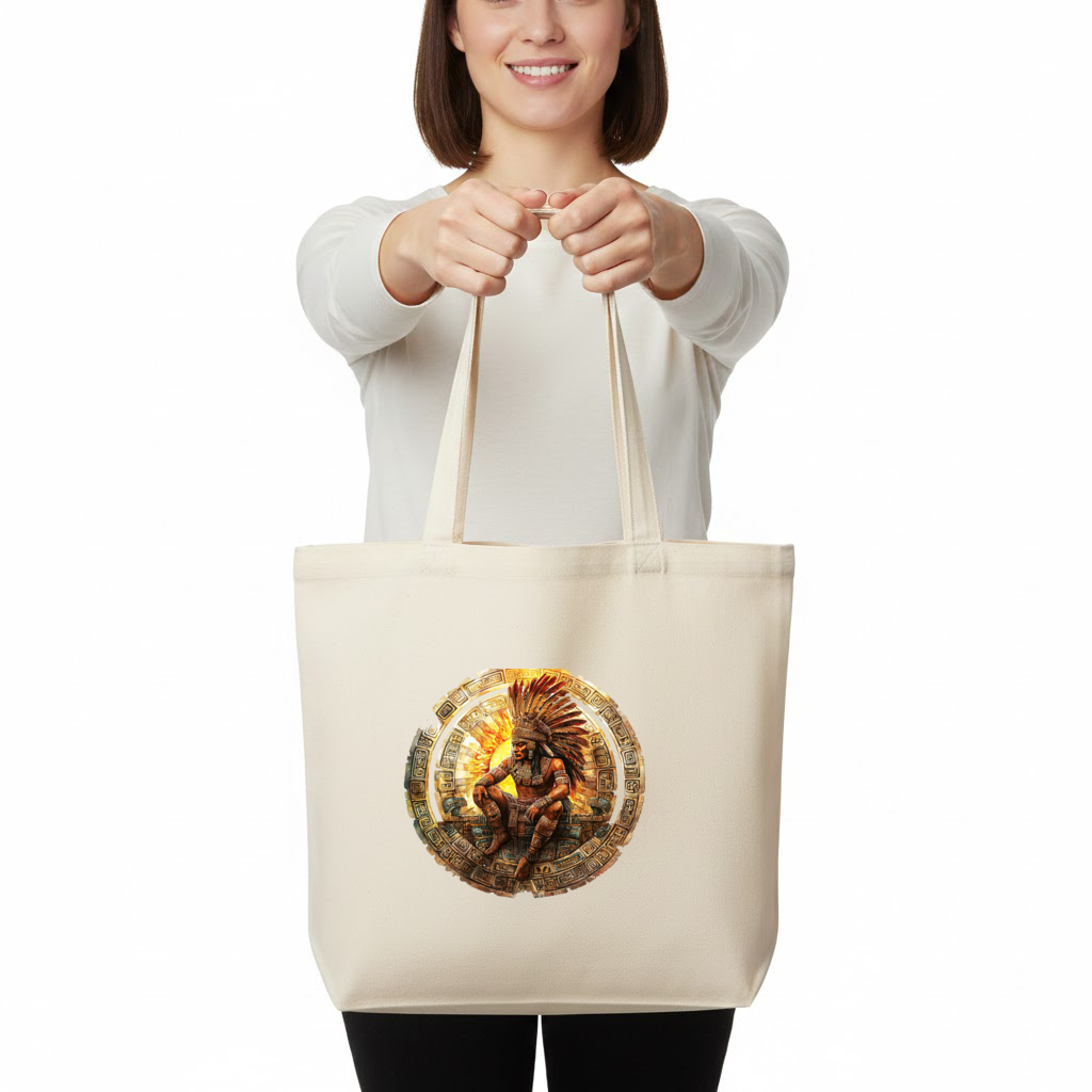 Ancient Aztec Sun Warrior Horizontal Canvas Tote Bag