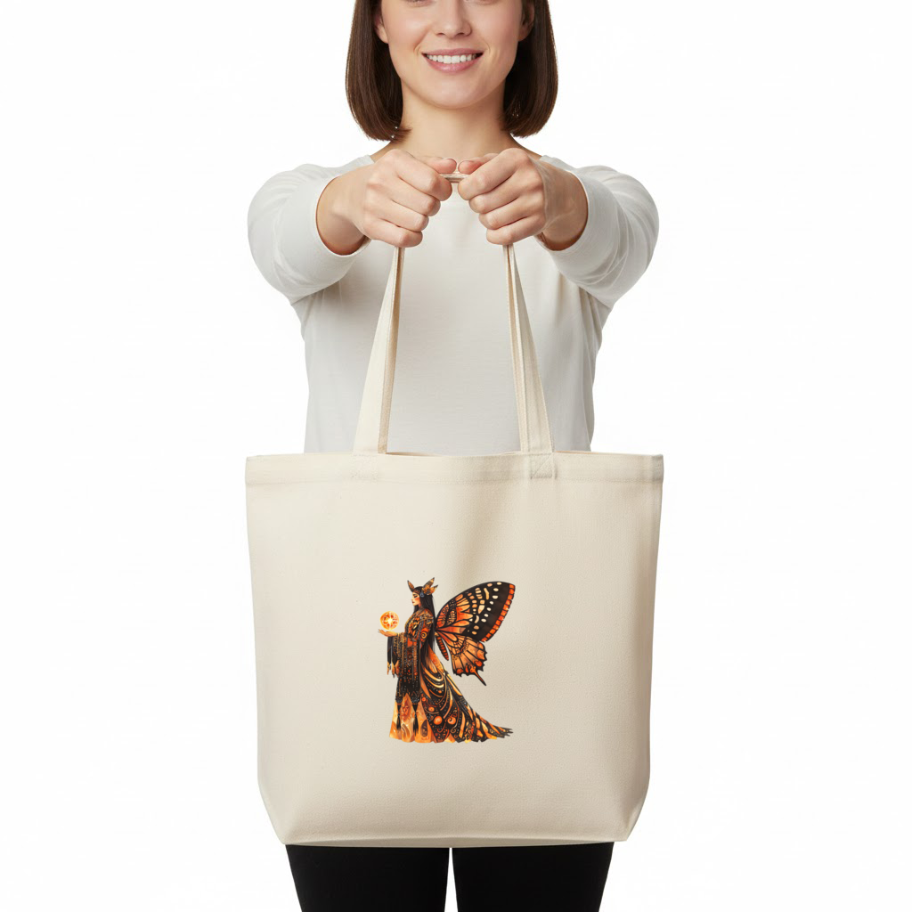 Monarch Kelebek Kanatlı Tanrıça Yatay Canvas Çanta
