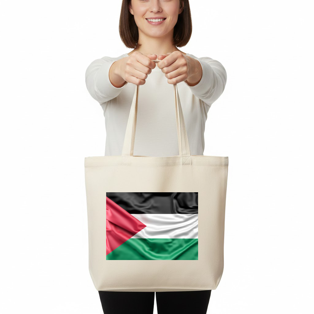 Waving Palestine Flag Horizontal Canvas Tote Bag