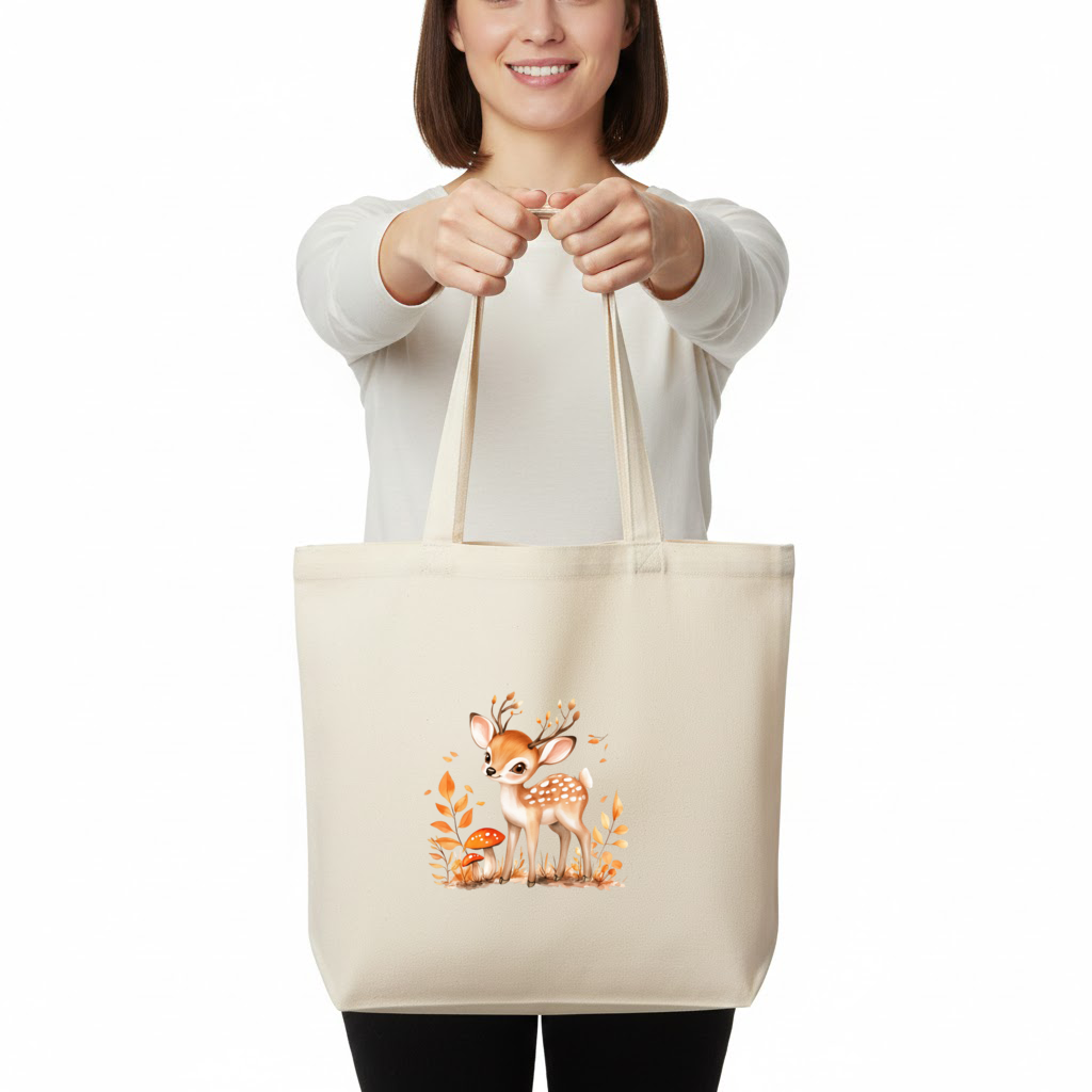 Whimsical Autumn Woodland Fawn Horizontal Canvas Tote Bag