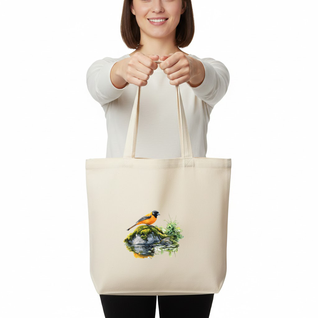 Orange Baltimore Oriole Bird Horizontal Canvas Tote Bag