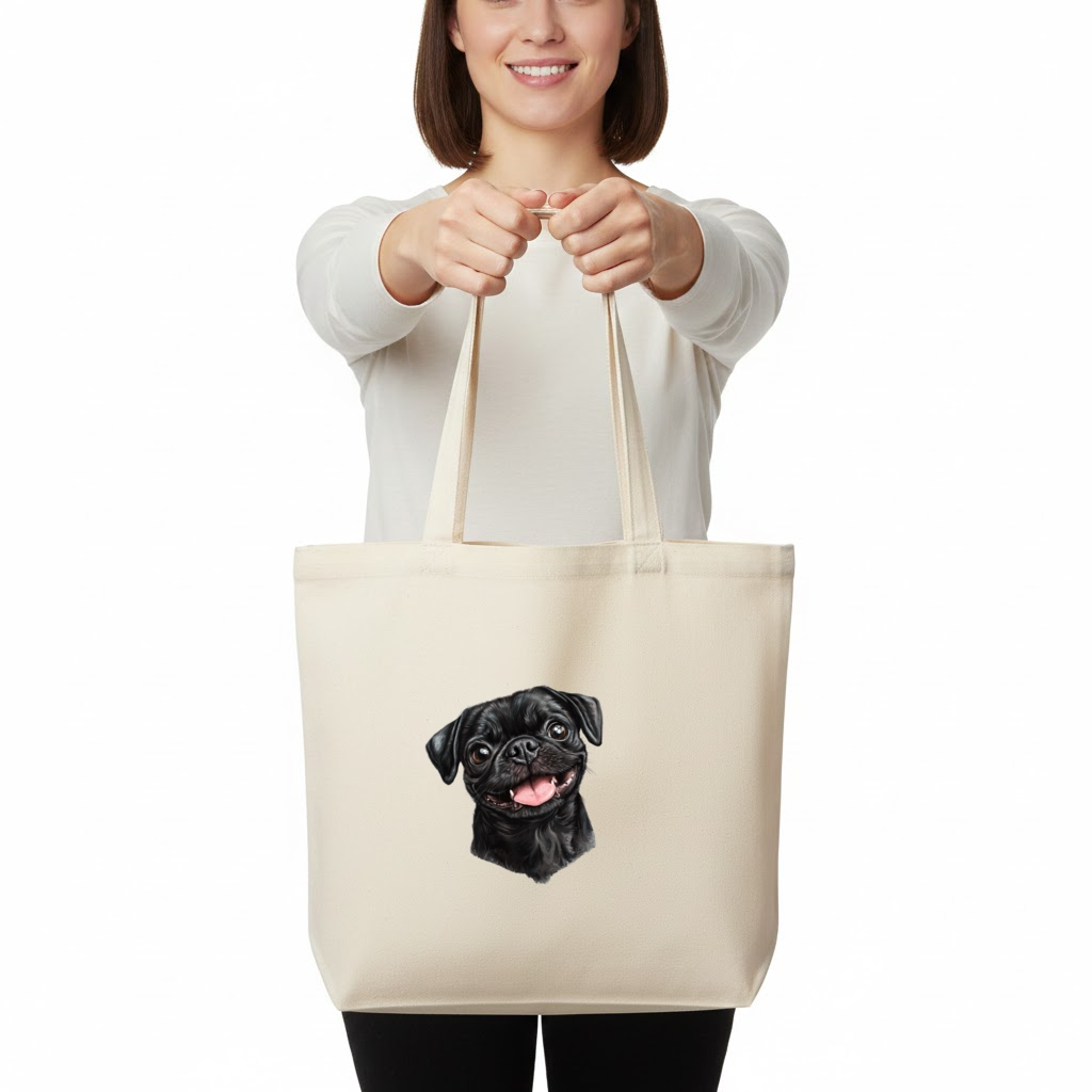Gülümseyen Siyah Pug Köpek Yatay Canvas Çanta