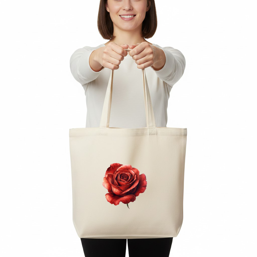 Kırmızı Gül Çiçeği Yatay Canvas Çanta