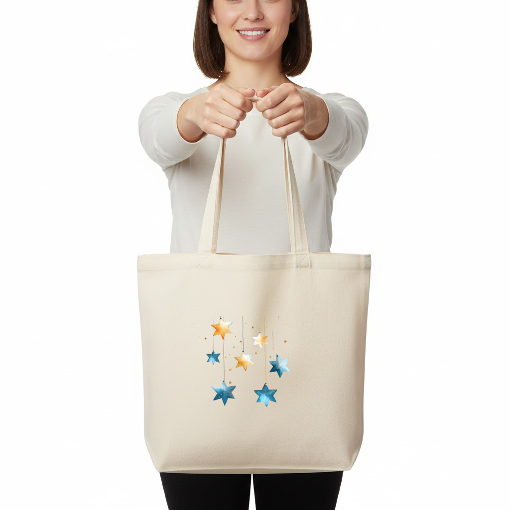 Watercolor Hanging Stars Horizontal Canvas Tote Bag