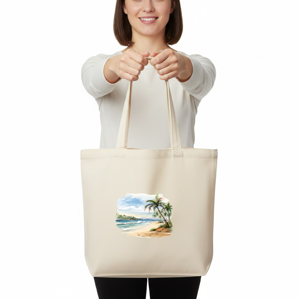 Tropical Palm Tree Beach Horizontal Canvas Tote Bag