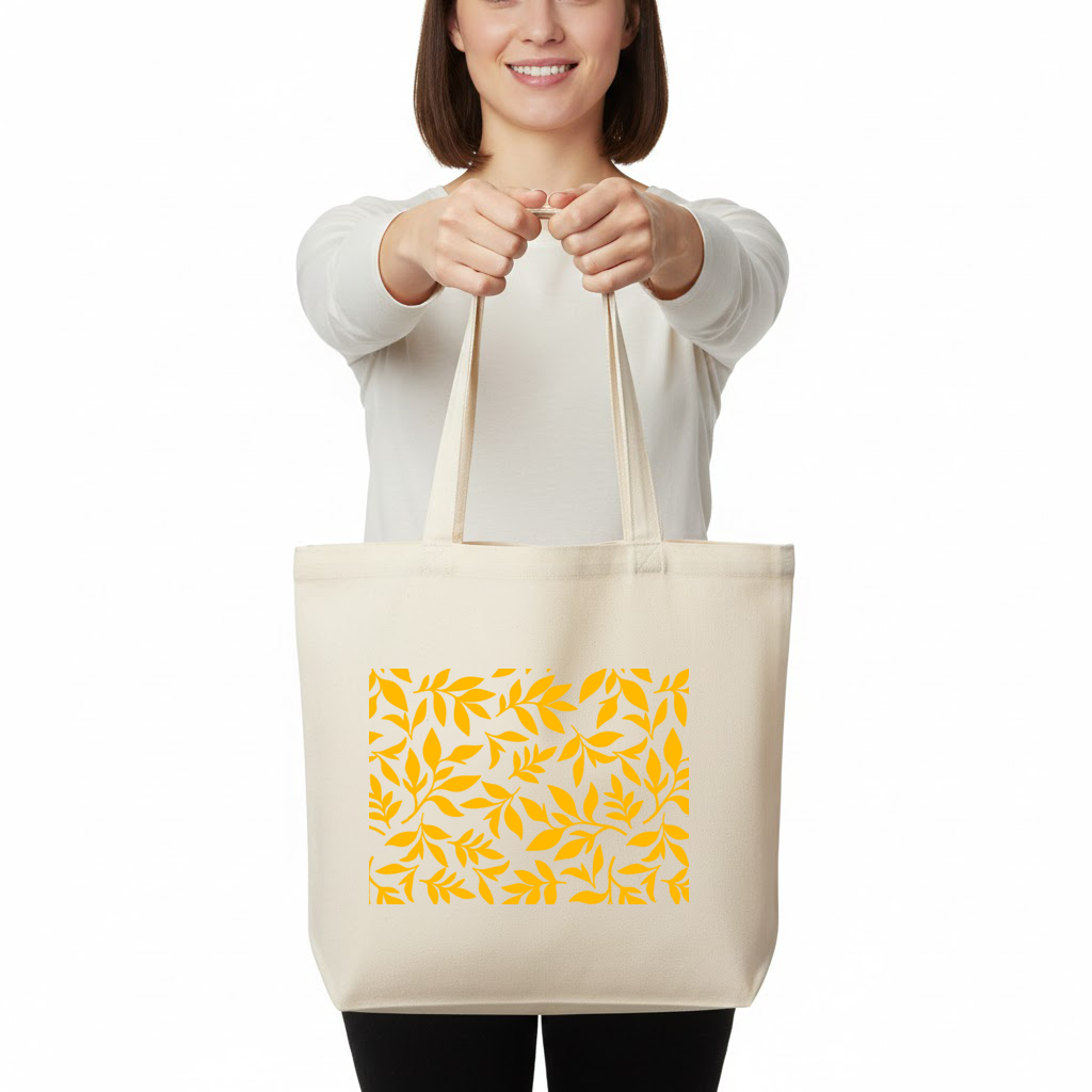 Mustard Yellow Botanical Leaves Horizontal Canvas Tote Bag
