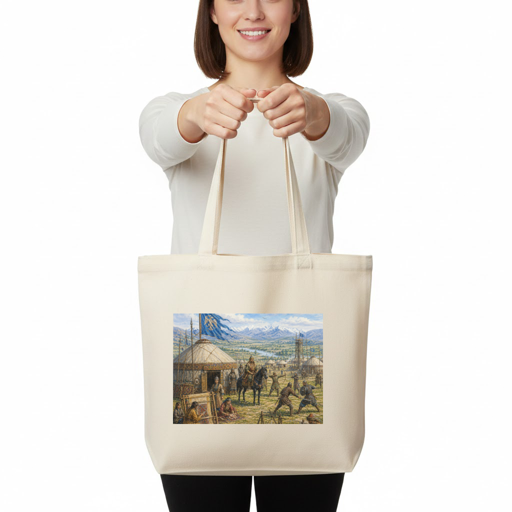 Ancient Steppe Heritage Historic Turkish Camp Scene Art Horizontal Canvas Tote Bag