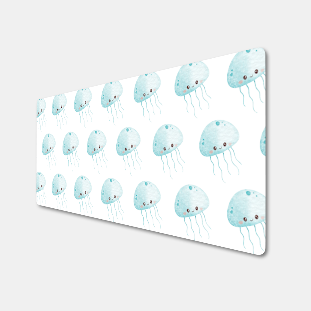 Cute Blue Jellyfish Character Mouse Pad
