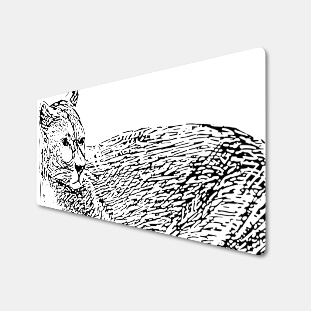 Siyah Beyaz Vahşi Kedi Eskiz Çizimi Mouse Pad