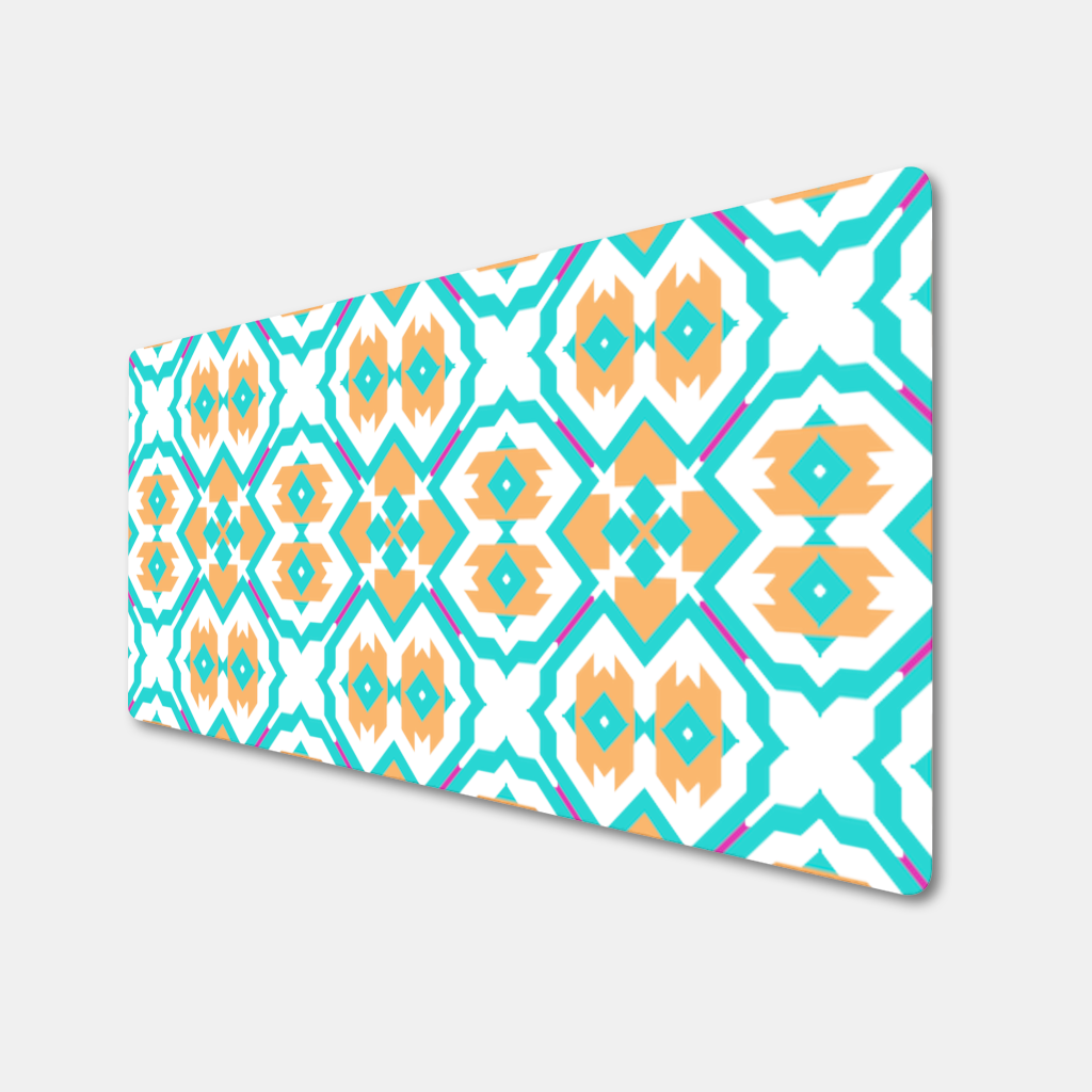 Orange and Turquoise Geometric Pattern Mouse Pad
